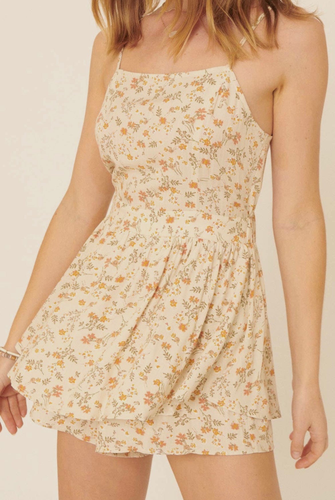 The Alie May Floral Straight Neck Cami Strap Self-Tie Romper