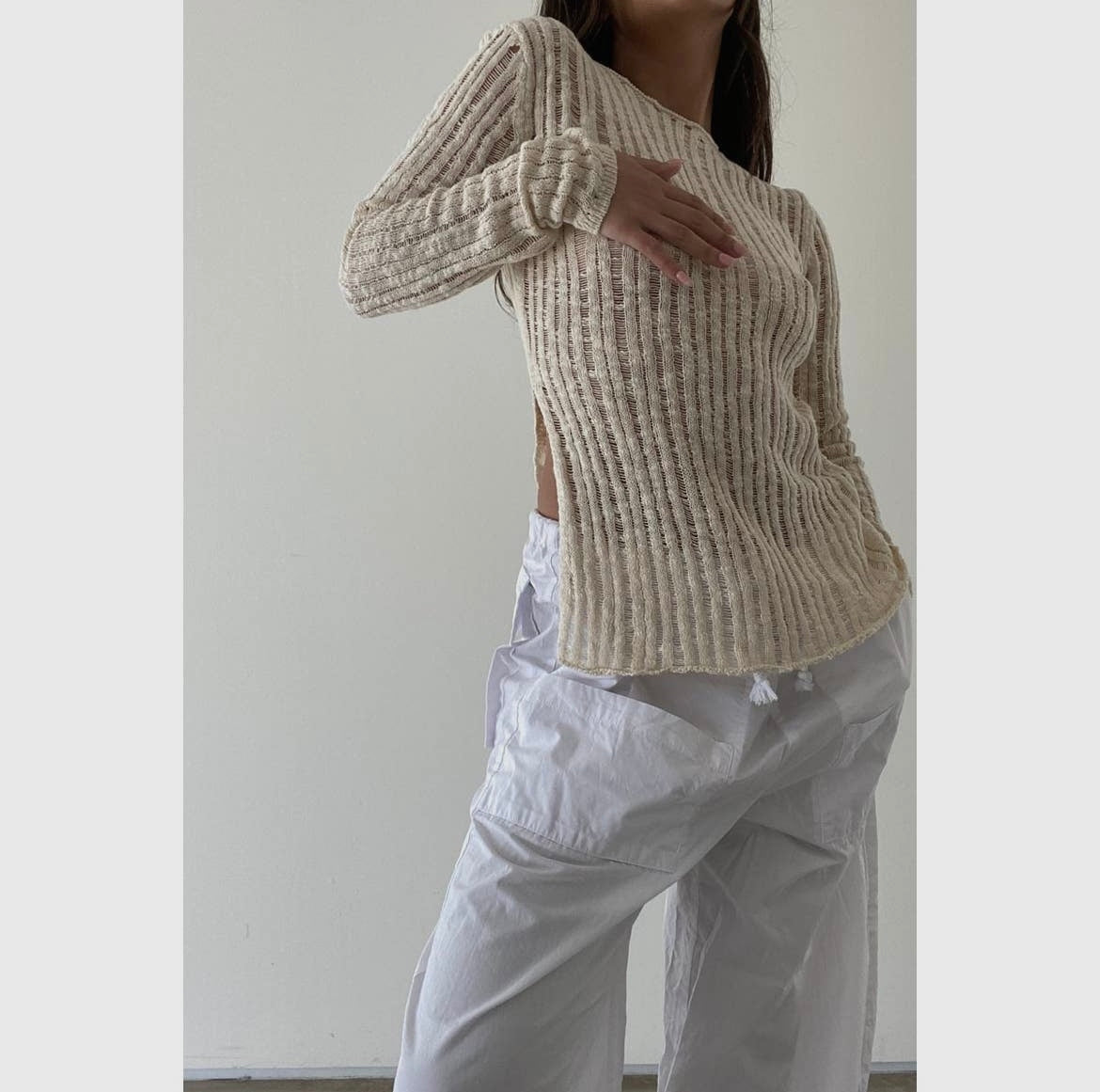 The June Side Slit Crochet Long sleeve Top