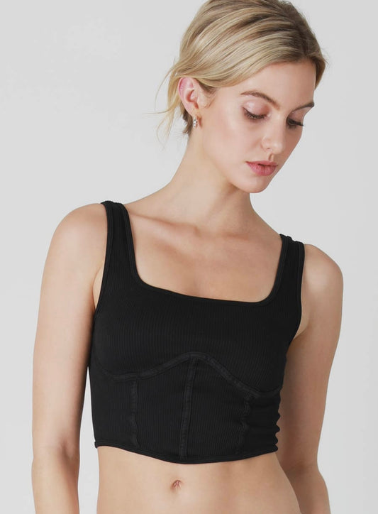 The Carly Ribbed Square Neck Corset Top Black