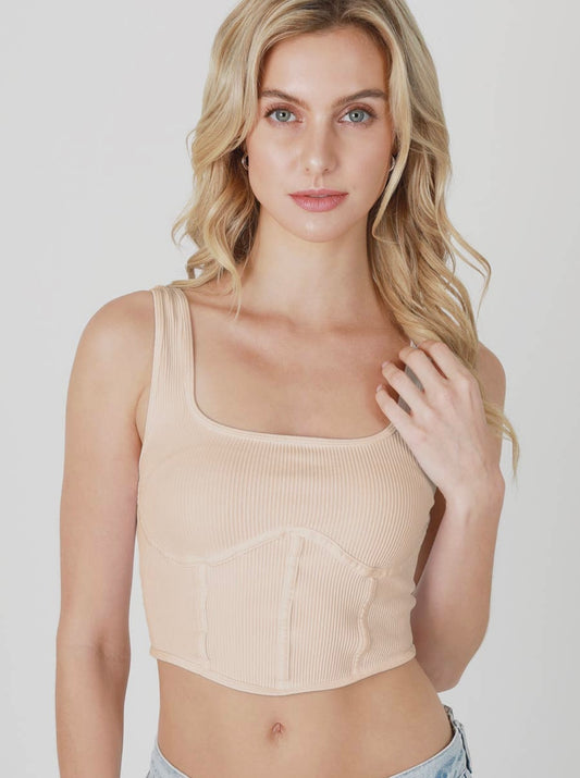 The Carly Ribbed Square Neck Corset Top Pearled Ivory