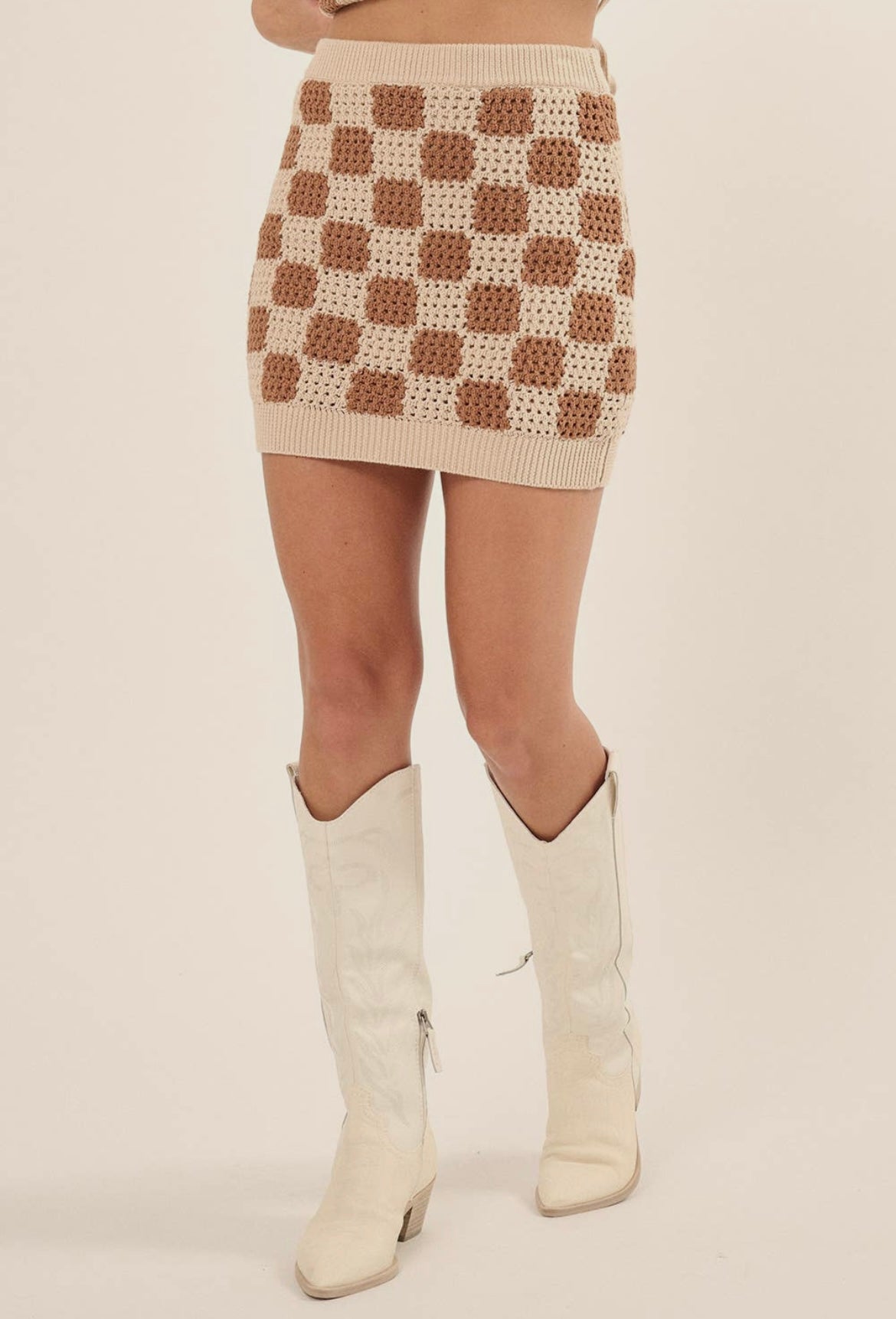 The Sarah Checkered Knit High Waist Mini Skirt